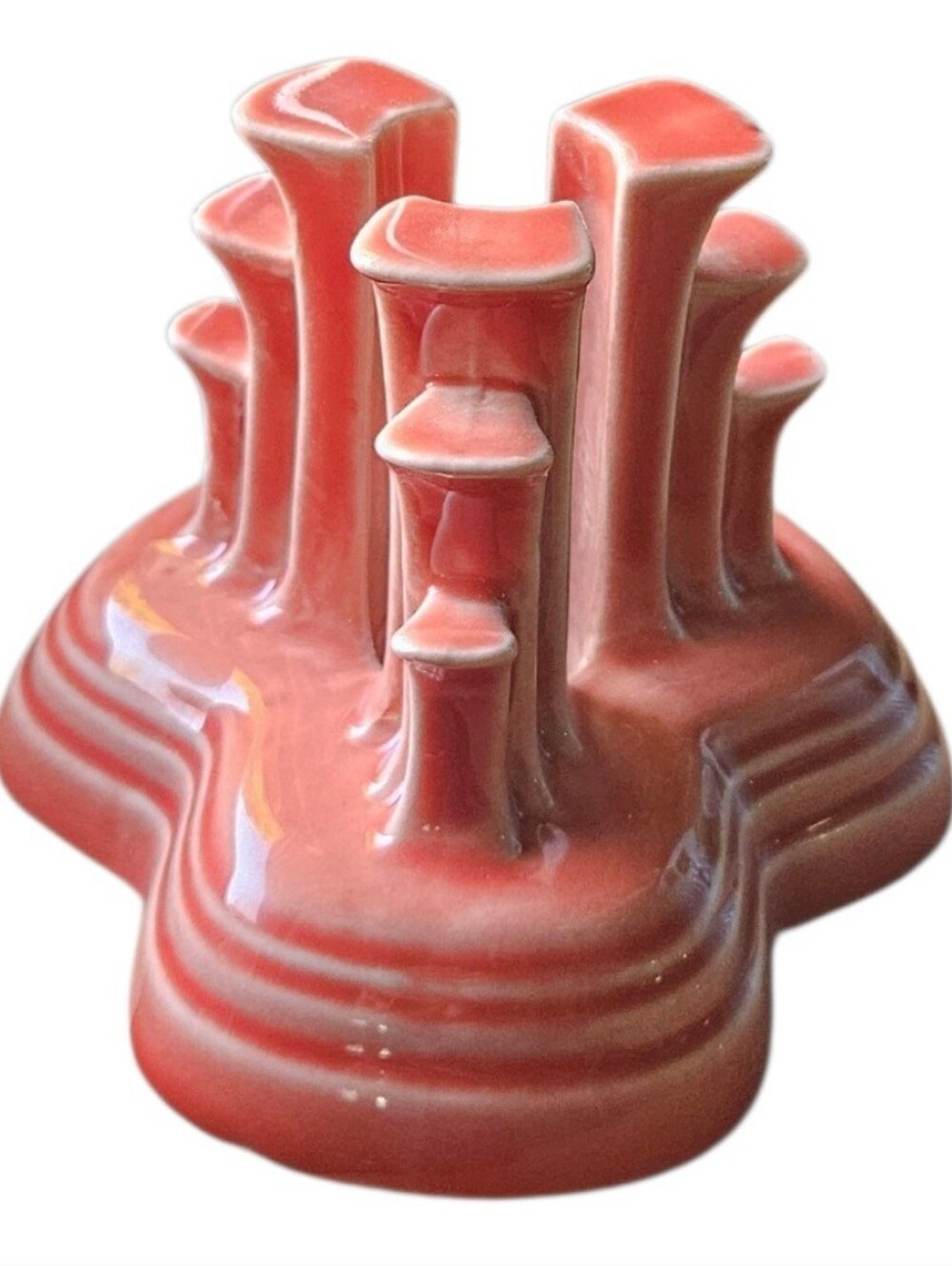 Homer Laughlin Fiesta Fiestaware Persimmon Tripod Pyramid Candle Stick Holder